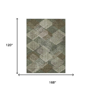 10 X 14 Olive Geometric Polyester Area Rug Washable Indoor Outdoor Patio
