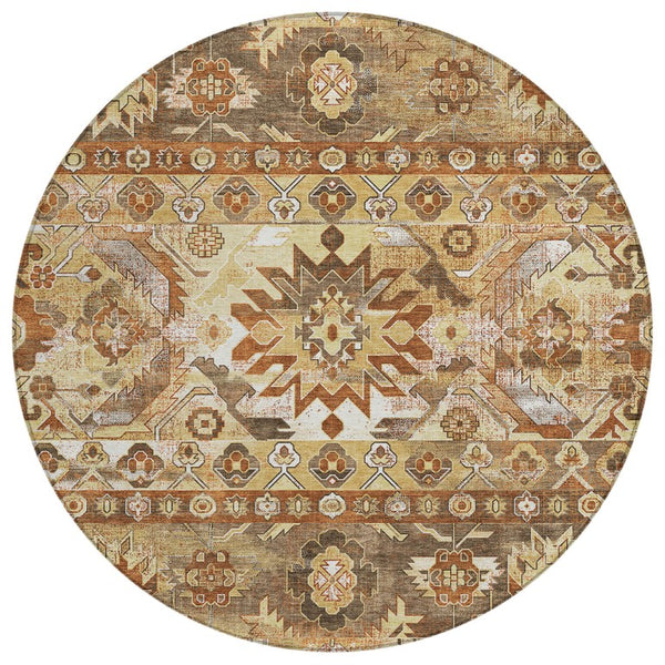 8 Ft Round Cactus Print Polyester Area Rug Washable Stain Resistant Indoor Outdoor Patio