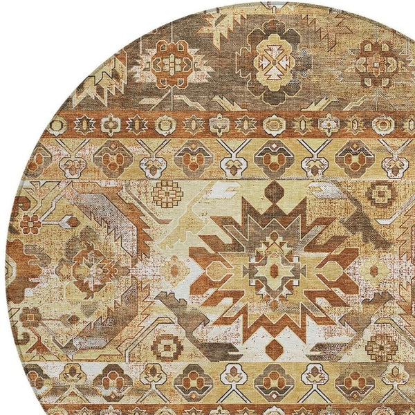 HomeRoots 8 Ft Round Cactus Print Polyester Area Rug Washable Stain Resistant Indoor Outdoor Patio 734514