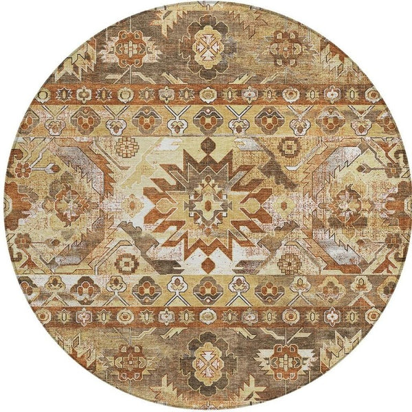 8 Ft Round Cactus Print Polyester Area Rug Washable Stain Resistant Indoor Outdoor Patio