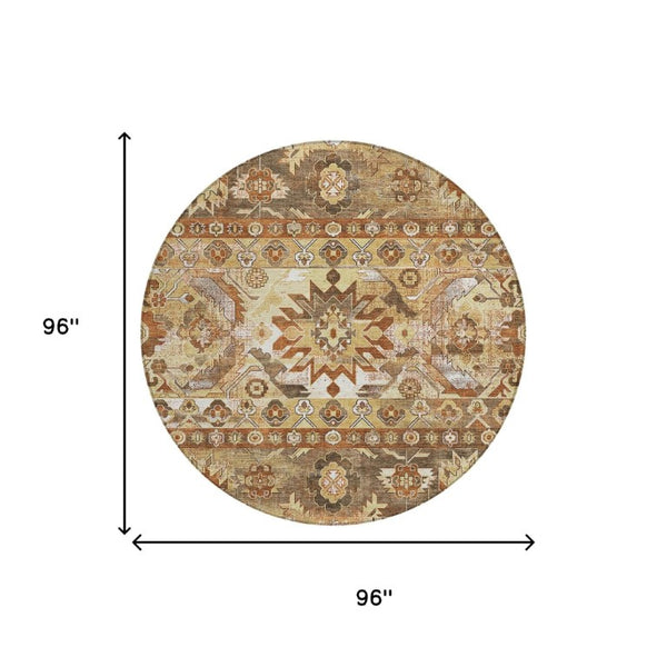 8 Ft Round Cactus Print Polyester Area Rug Washable Stain Resistant Indoor Outdoor Patio