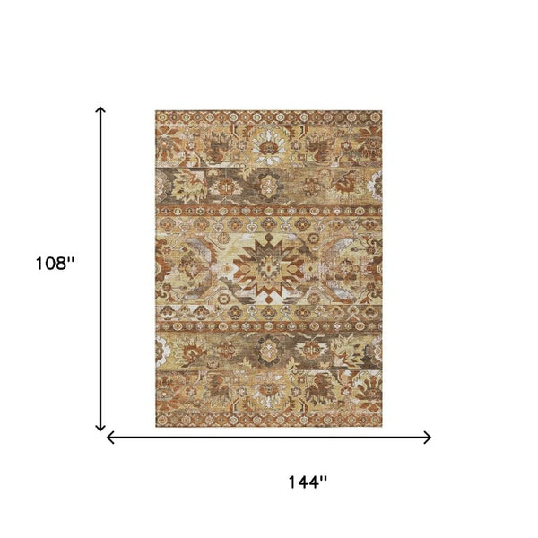 9x12 Gold Saffron Cactus Polyester Area Rug Washable Stain Resistant Indoor Outdoor