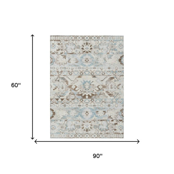 5x8 Ivory Linen Cactus Polyester Area Rug Washable Stain Resistant Indoor Outdoor