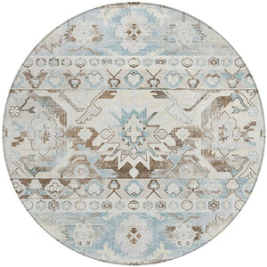 8 Ft Round Cactus Print Washable Polyester Rug for Patio Porch or Family Room