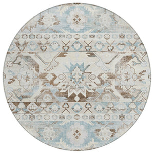 HomeRoots 8 Ft Round Cactus Print Washable Polyester Rug for Patio Porch or Family Room 734520