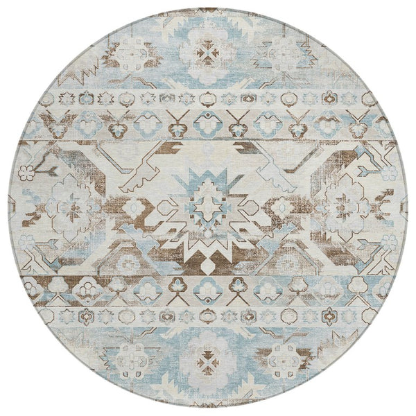 HomeRoots 8 Ft Round Cactus Print Washable Polyester Rug for Patio Porch or Family Room 734520