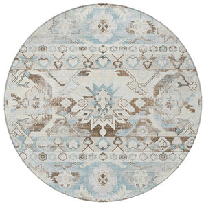 8 Ft Round Cactus Print Washable Polyester Rug for Patio Porch or Family Room