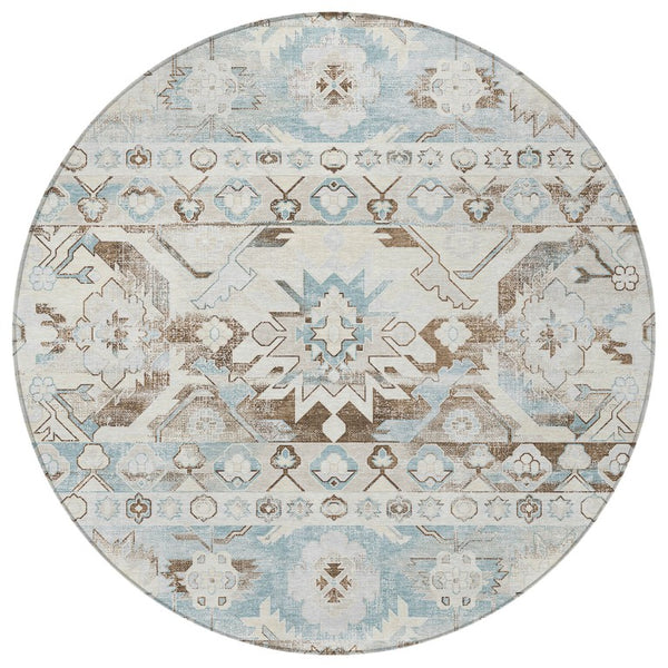 8 Ft Round Cactus Print Washable Polyester Rug for Patio Porch or Family Room