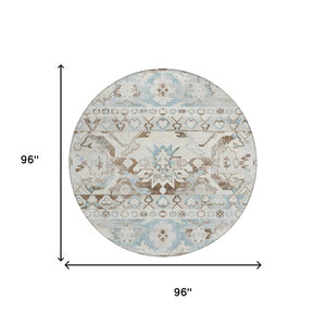 8 Ft Round Cactus Print Washable Polyester Rug for Patio Porch or Family Room