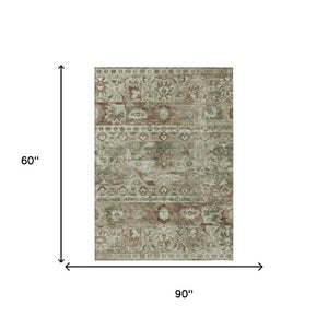5x8 Sage Green Cactus Polyester Area Rug Washable Stain Resistant Indoor Outdoor