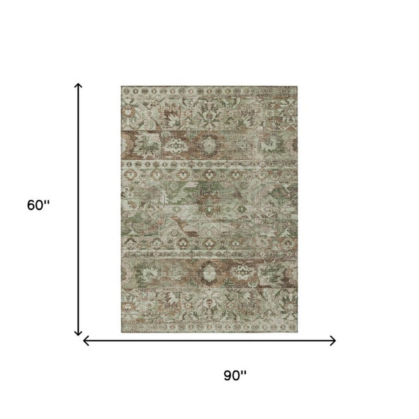 5x8 Sage Green Cactus Polyester Area Rug Washable Stain Resistant Indoor Outdoor