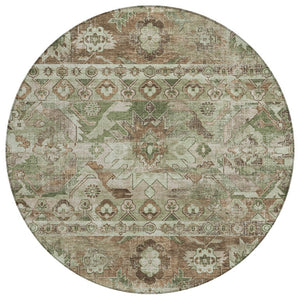 8 Ft Round Cactus Print Polyester Area Rug Washable Stain Resistant Indoor Outdoor Sage Green