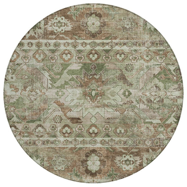8 Ft Round Cactus Print Polyester Area Rug Washable Stain Resistant Indoor Outdoor Sage Green
