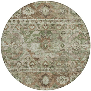 8 Ft Round Cactus Print Polyester Area Rug Washable Stain Resistant Indoor Outdoor Sage Green