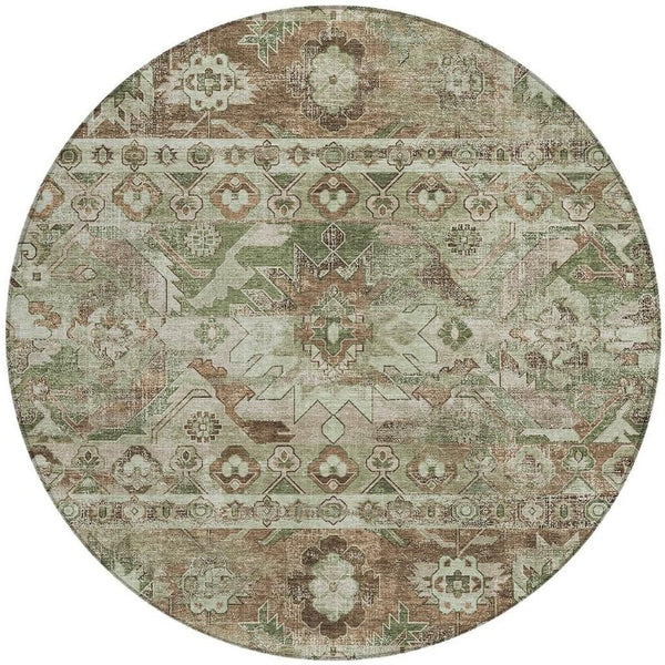 8 Ft Round Cactus Print Polyester Area Rug Washable Stain Resistant Indoor Outdoor Sage Green
