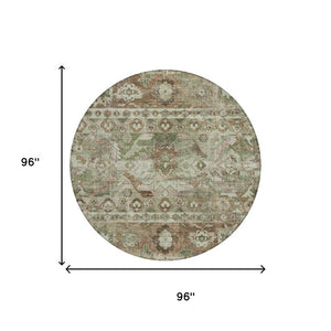 8 Ft Round Cactus Print Polyester Area Rug Washable Stain Resistant Indoor Outdoor Sage Green