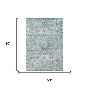 5x8 Teal Cactus Polyester Area Rug Stain Resistant for Patio Porch or Living Room