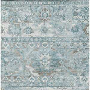 8x10 Teal Silver Cactus Polyester Area Rug Stain Resistant for Patio or Living Room
