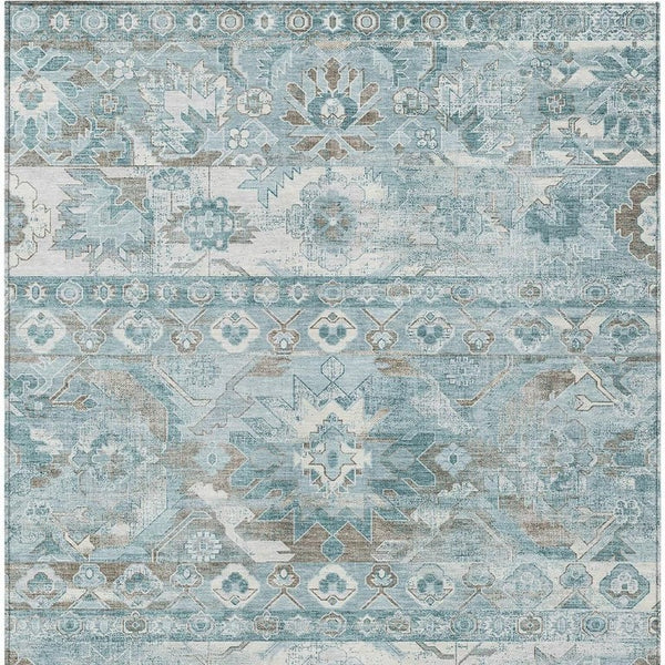 8x10 Teal Silver Cactus Polyester Area Rug Stain Resistant for Patio or Living Room