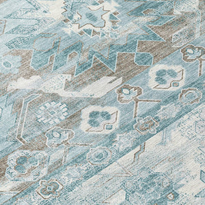 8x10 Teal Silver Cactus Polyester Area Rug Stain Resistant for Patio or Living Room