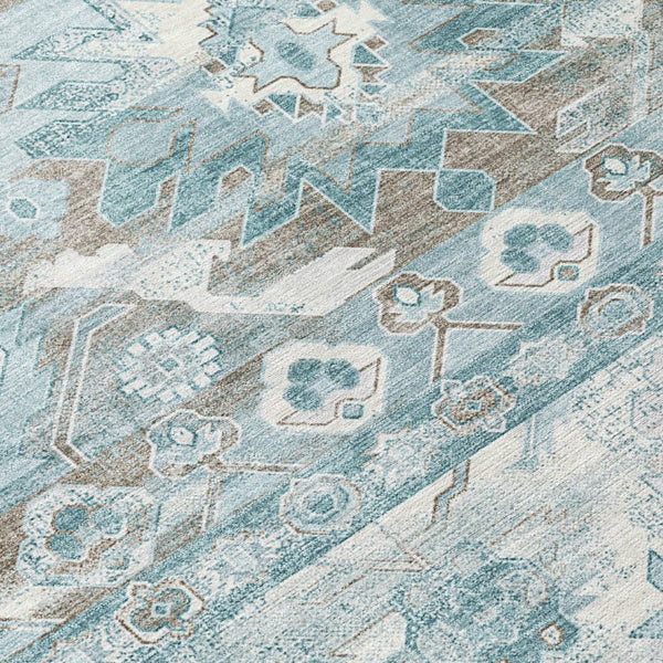 8x10 Teal Silver Cactus Polyester Area Rug Stain Resistant for Patio or Living Room