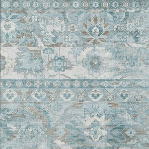 HomeRoots 9 X 12 Teal Silver Cactus Polyester Indoor Outdoor Rug Stain Resistant Washable 734540