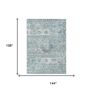 9 X 12 Teal Silver Cactus Polyester Indoor Outdoor Rug Stain Resistant Washable