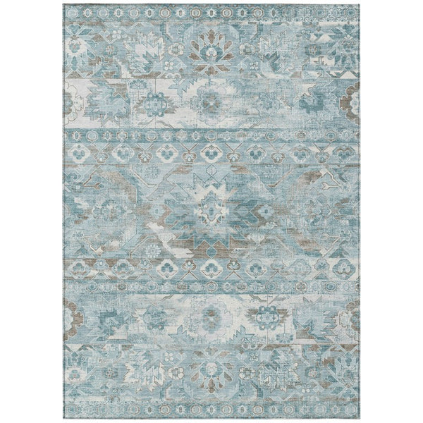 10 X 14 Teal Cactus Polyester Area Rug Washable Stain Resistant Indoor Outdoor