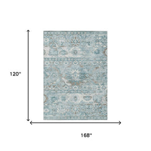 10 X 14 Teal Cactus Polyester Area Rug Washable Stain Resistant Indoor Outdoor
