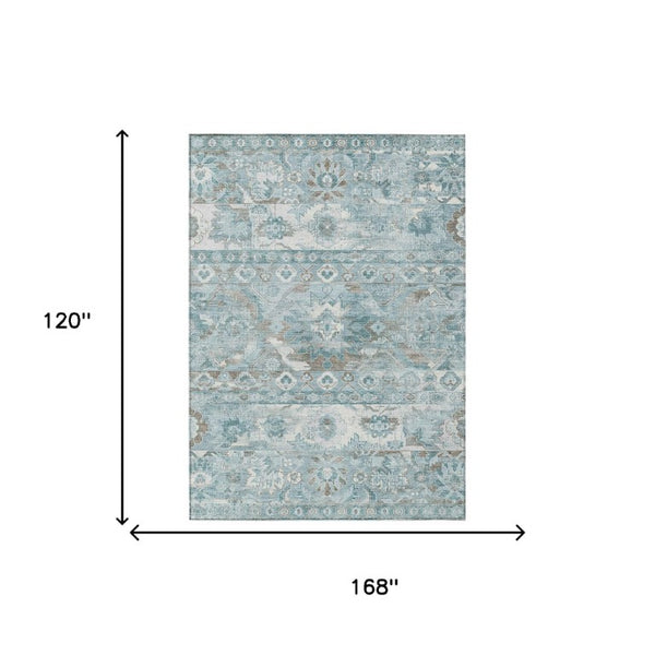 10 X 14 Teal Cactus Polyester Area Rug Washable Stain Resistant Indoor Outdoor