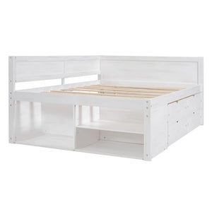 English Elm Full Size Daybed with Storage Drawers Open Shelves Low Profile Contemporary Frame White LP102023AAK-1