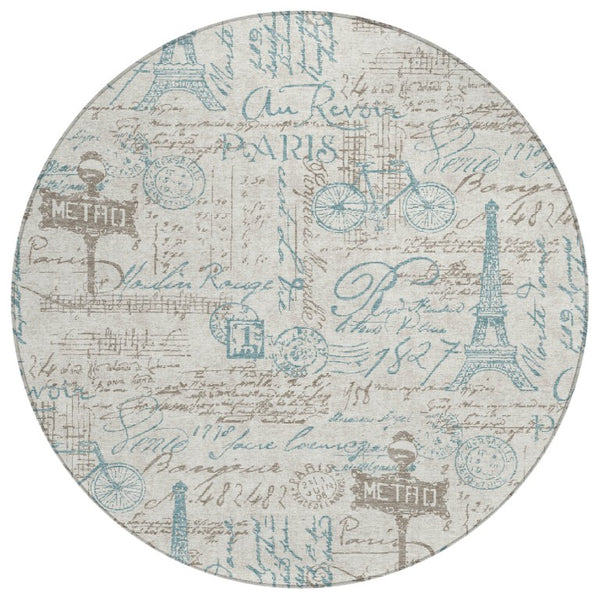 8 Ft Round Southwestern Geometric Polyester Rug Stain Resistant for Patio or Kitchen