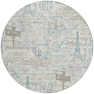 8 Ft Round Southwestern Geometric Polyester Rug Stain Resistant for Patio or Kitchen