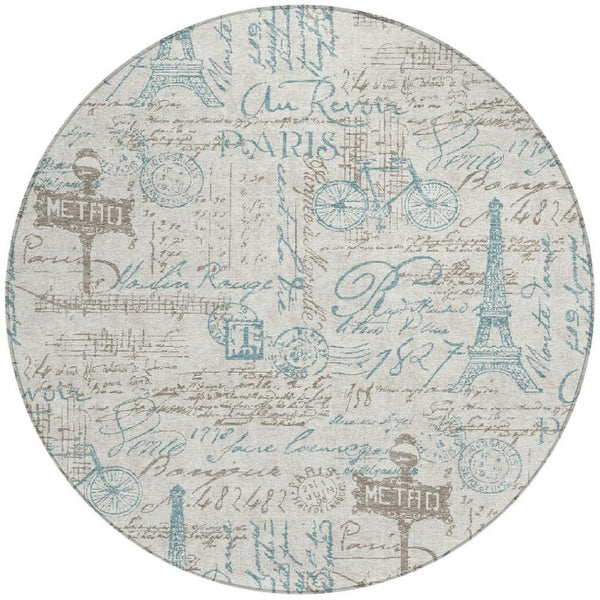 8 Ft Round Southwestern Geometric Polyester Rug Stain Resistant for Patio or Kitchen