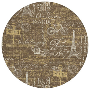 8 Ft Round Southwestern Geometric Polyester Rug Stain Resistant Indoor Outdoor Use