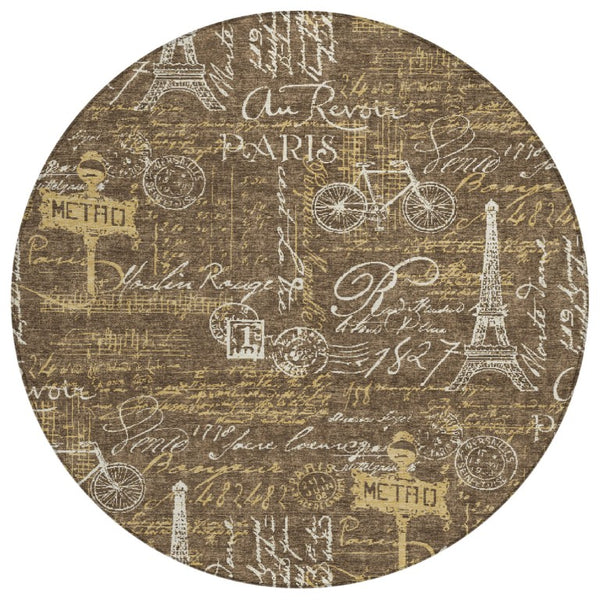 8 Ft Round Southwestern Geometric Polyester Rug Stain Resistant Indoor Outdoor Use