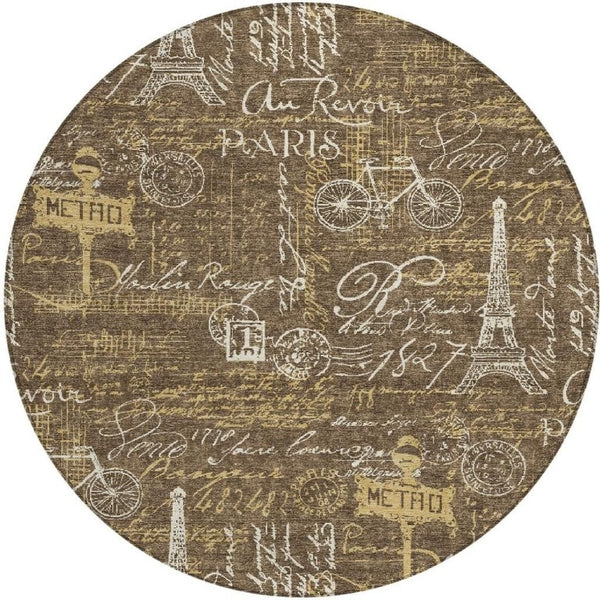 8 Ft Round Southwestern Geometric Polyester Rug Stain Resistant Indoor Outdoor Use