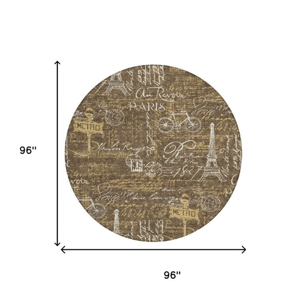 8 Ft Round Southwestern Geometric Polyester Rug Stain Resistant Indoor Outdoor Use