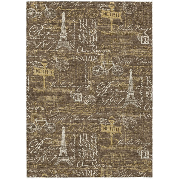 9x12 Southwestern Polyester Area Rug Stain Resistant Indoor Outdoor Brown Tones