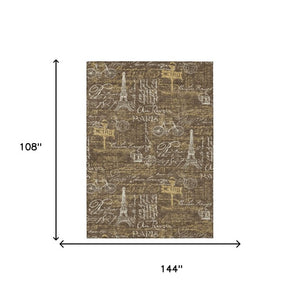 9x12 Southwestern Polyester Area Rug Stain Resistant Indoor Outdoor Brown Tones
