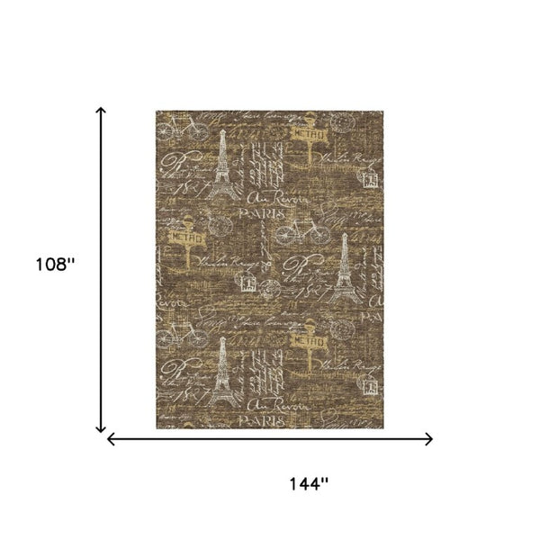 9x12 Southwestern Polyester Area Rug Stain Resistant Indoor Outdoor Brown Tones