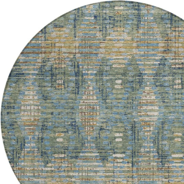 HomeRoots 8 Ft Round Floral Medallion Polyester Area Rug Washable Indoor Outdoor Patio 734562