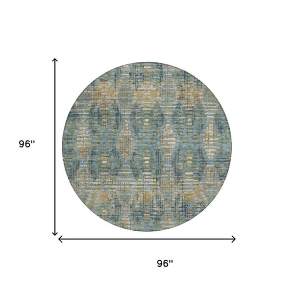 8 Ft Round Floral Medallion Polyester Area Rug Washable Indoor Outdoor Patio