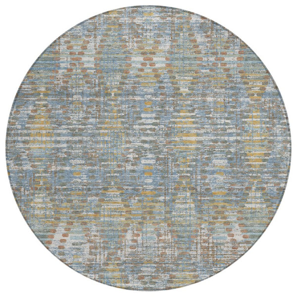 8 Ft Round Floral Medallion Rug Washable Polyester Stain Resistant Indoor Outdoor Patio