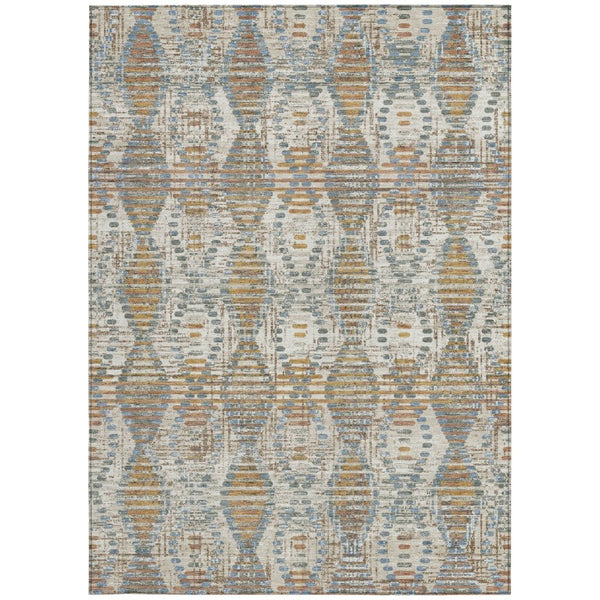 5x8 Ivory Beige Medallion Polyester Area Rug Washable Stain Resistant Indoor Outdoor