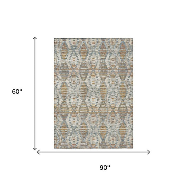 5x8 Ivory Beige Medallion Polyester Area Rug Washable Stain Resistant Indoor Outdoor