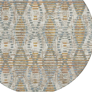 HomeRoots 8 Ft Round Ivory Beige Medallion Polyester Rug Washable for Patio or Family Room 734586