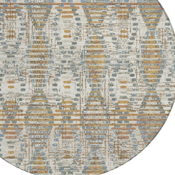 HomeRoots 8 Ft Round Ivory Beige Medallion Polyester Rug Washable for Patio or Family Room 734586