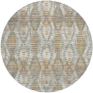 8 Ft Round Ivory Beige Medallion Polyester Rug Washable for Patio or Family Room