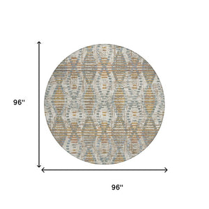 8 Ft Round Ivory Beige Medallion Polyester Rug Washable for Patio or Family Room